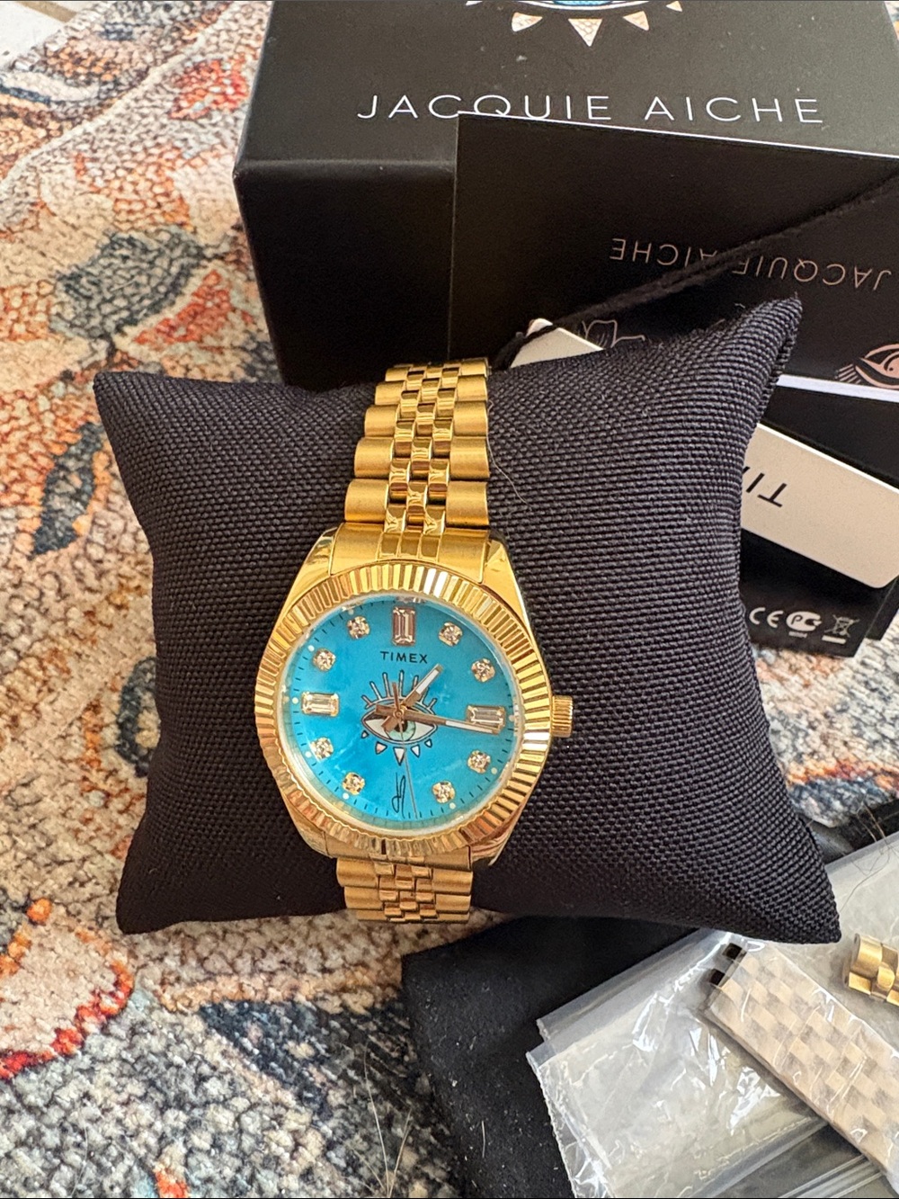 Rare! Timex X Jacquie Aiche Evil Eye  Bracelet Watch with Turquoise Dial